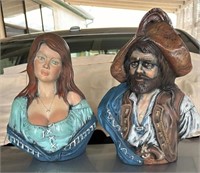 1970s Vintage Pirate & Wench Bust, Ceramic Holland