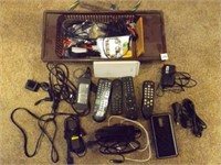 Assorted TV remotes, phone cords, car cords