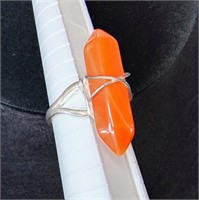 Natural Size 7 Carnelian Point Ring, open back