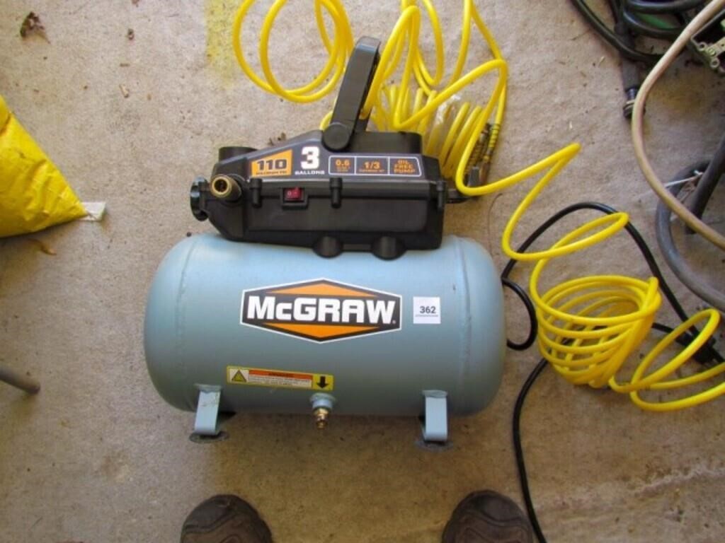 McGraw 3 gal air compressor, 2 air hoses