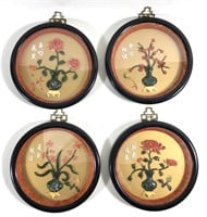 Vintage Asian MCM Wall Plaque Lot of 4 Floral
