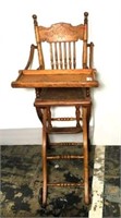 Antique Rolling High Chair with Lifting Tray