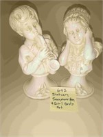 Vintage Statuery Saxophone Boy & Girl Busts Set