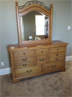 Oak Landing Wood Dresser & Mirror w/ Hidden Drawer