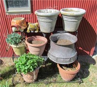 Plant stand, sink planter, pots