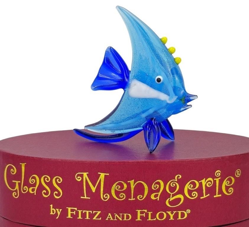 FITZ & FLOYD GLASS MENAGERIE TURQUOISE ANGEL FISH