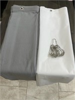 New Cloth Shower Curtain, Plastic Liner, & Metal