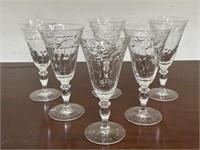 6 vintage Hawkes crystal wine glasses 
7” h.
