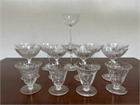 14 vintage Crystal Daisy glassware