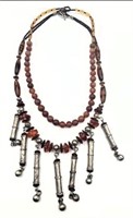 Sterling & Brown/Amber Stone Double Strand