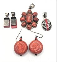 Sterling Silver & Red/Brown Stone Pendants
