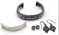 Sterling Silver Cuff Bracelet, Earrings &