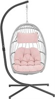 Egg Hanging Chair With Stand, Patio Wicker Pink