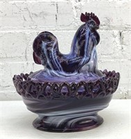 Large Imperial Slag Glass Rooster on Nest