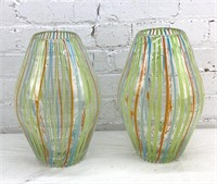 Large 13" Pair of Handblown artisan glass vases