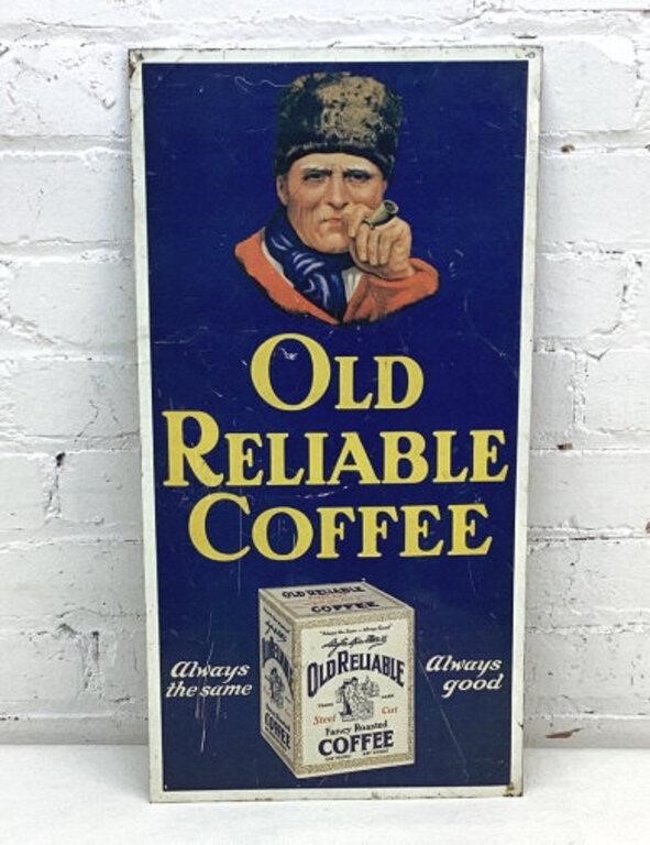 21x11" Vintage Metal Old reliable coffee Sign