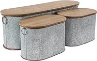 Deco 79 Metal Storage Bench With Brown Wood Top,