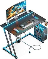 Motpk Small Gaming Desk With Led Lights & Power