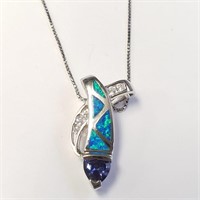 Silver Opalite And Tanzanite 18"  Necklace