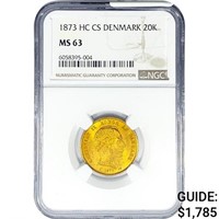 1873 .2593oz. Gold HC CS Denmark 20 Kroner NGC