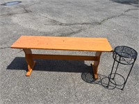 Solid Wood Bench & Metal Plant Stand