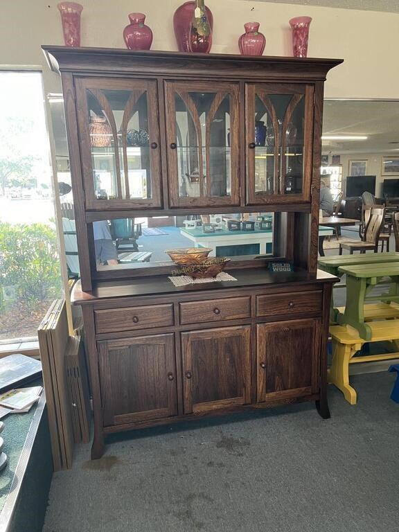 Solid Elm Hutch w. touch lighting 58" W