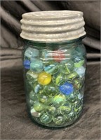 VINTAGE BALL JAR FILLED W/ MARBLES