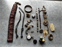 LOT OF COSTUME JEWELRY INCLUDING WATCHES,
