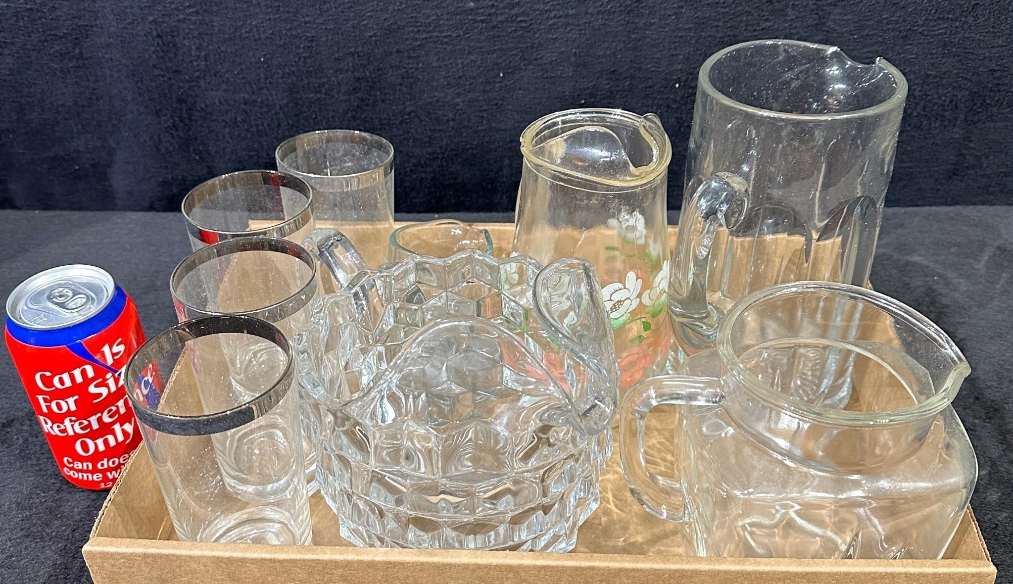 Vintage Clear Glass Pitcher & Glass-Lot