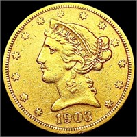 1903-S $5 Gold Half Eagle NEARLY UNCIRCULATED