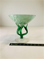 Green Hand Blown Twisted Leg Compote