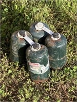 FOUR SMALL PROPANE BOTTLES THREE APPEARED TO BE
