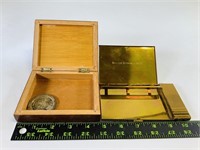 Brass Cigarette Case, Wooden Box, Casino Coin
