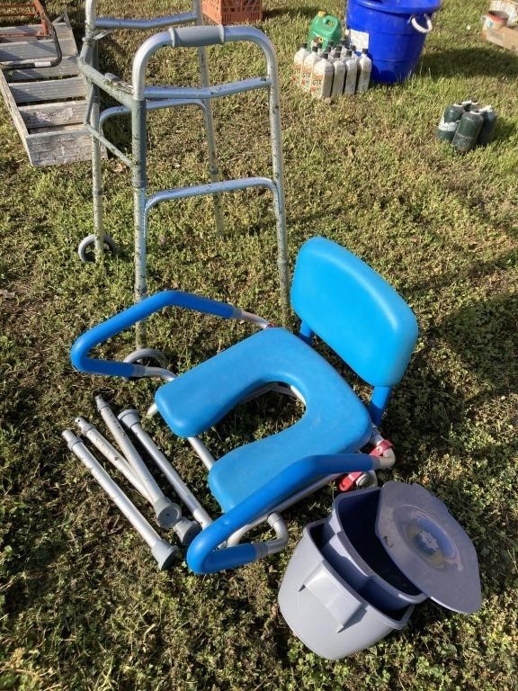 HANDICAP WALKER, AND POTTY CHAIR, MISSING PINS TO