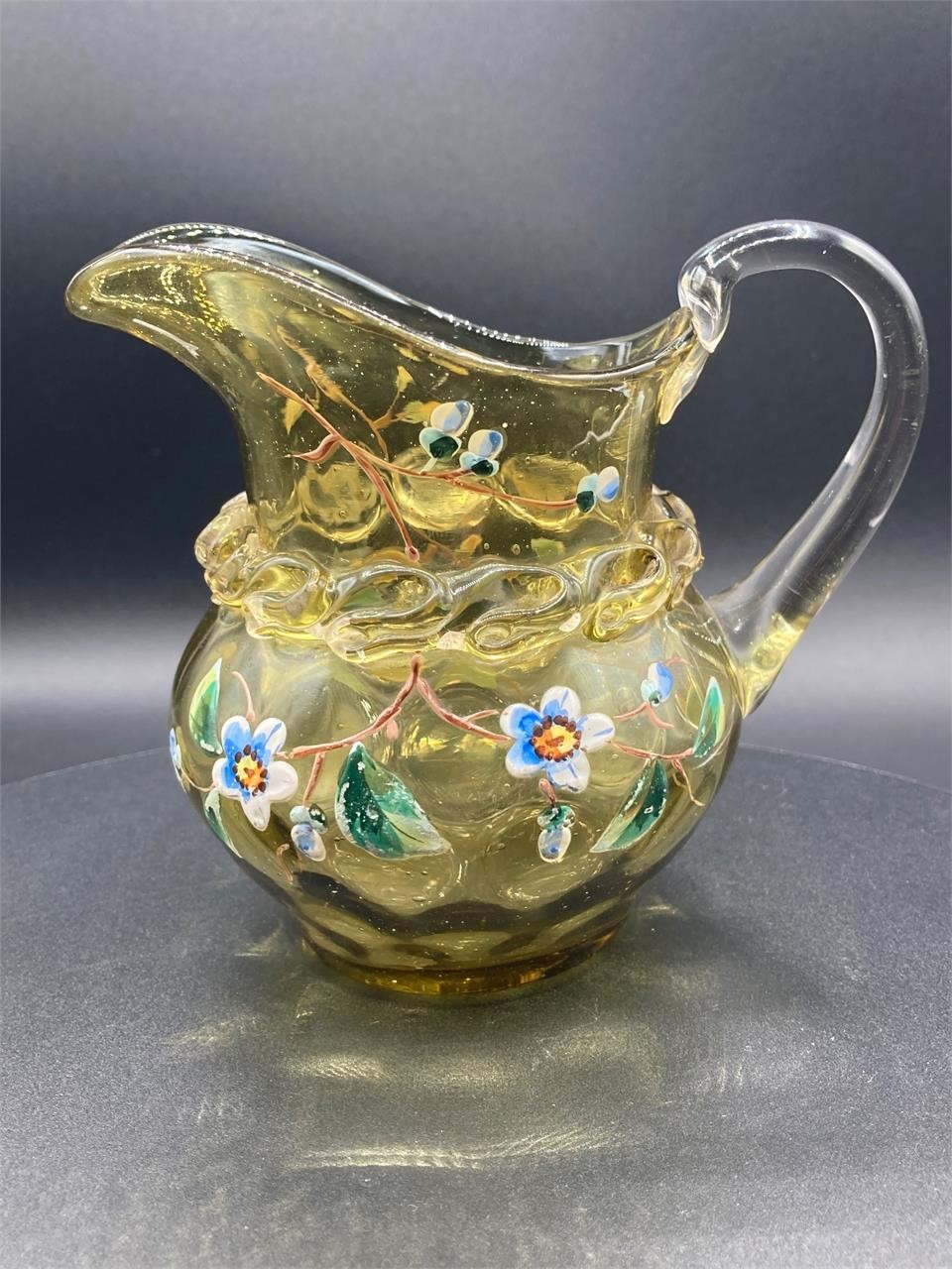 19th Century Enameled Amber Glass Pitcher