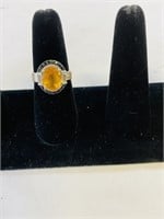 Citrine and champagne sterling silver ring