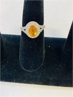 Sterling silver Citrine and diamond size 7 ring