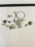 Collection of Costume Rings and necklace