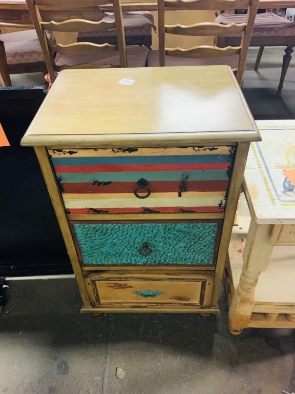 Hand painted rustic 3 drawer end table