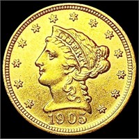 1905 $2.50 Gold Quarter Eagle CLOSELY