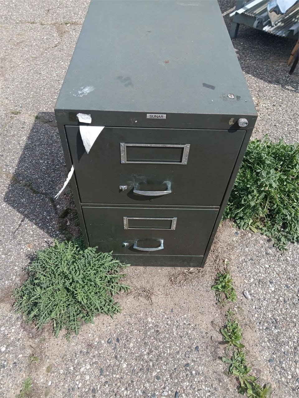 Heavy two drawer metal filing cabinet