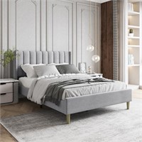 AS  IS - AUFANK Full Bed Frame Upholstered Platfor