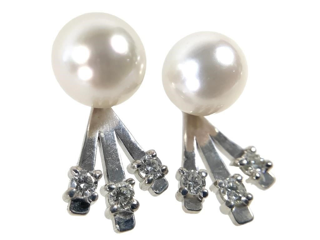14K 6mm Pearl Earrings w Diamond Accent Jackets