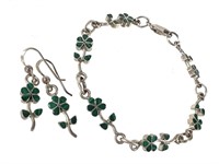 Sterling Malachite Flower Bracelet & Earrings