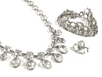 Lovely Sterling & Clear Stone Necklace Bracelet +