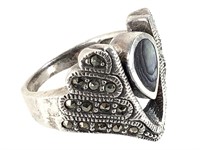 Sterling Abalone Marcasite Ring 7.4g TW