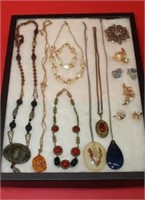 Vintage Costume Jewelry; pins, necklaces,