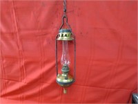 Vintage brass hanging oil lamp.