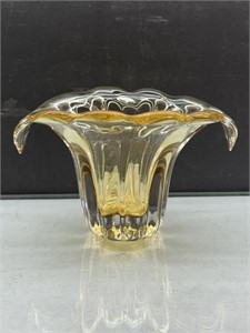 VTG MCM Yellow Gold Murano Art Glass Vase