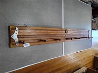 Wood Wall Hanging Coat Rack w Horseshoe Detail
